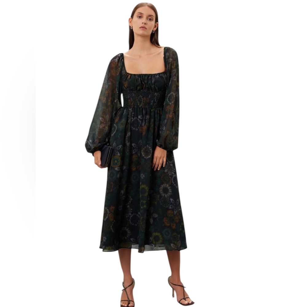 Slate & Willow- Square Neck Printed Midi Dress Size S